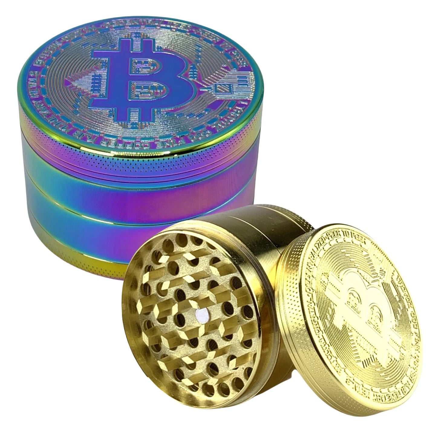 Metal Bitcoin Herb Grinder Gold 4-layer Manual Spice Mortar Pepper Mill Raw Grass Tobacco Grinder Smoking Cigarette Tool