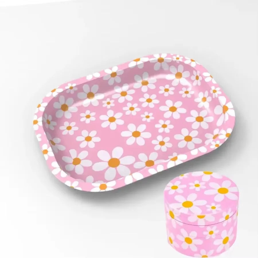 Girly Rolling Tray and Herb Grinder Kit Gilr Gift Two Pieces in One