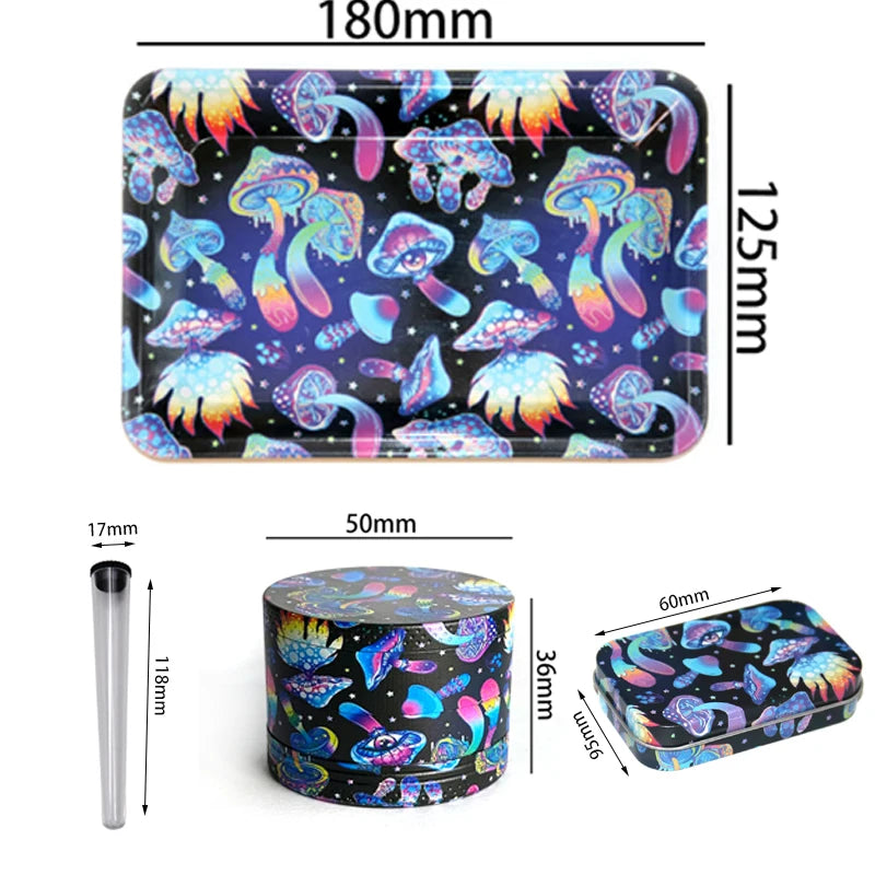 13pcs Smoking Set Herb Tobacco Grinder Metal Rolling Tray With Magnetic Lid Plastic Roller Maker Cone Storage Tube
