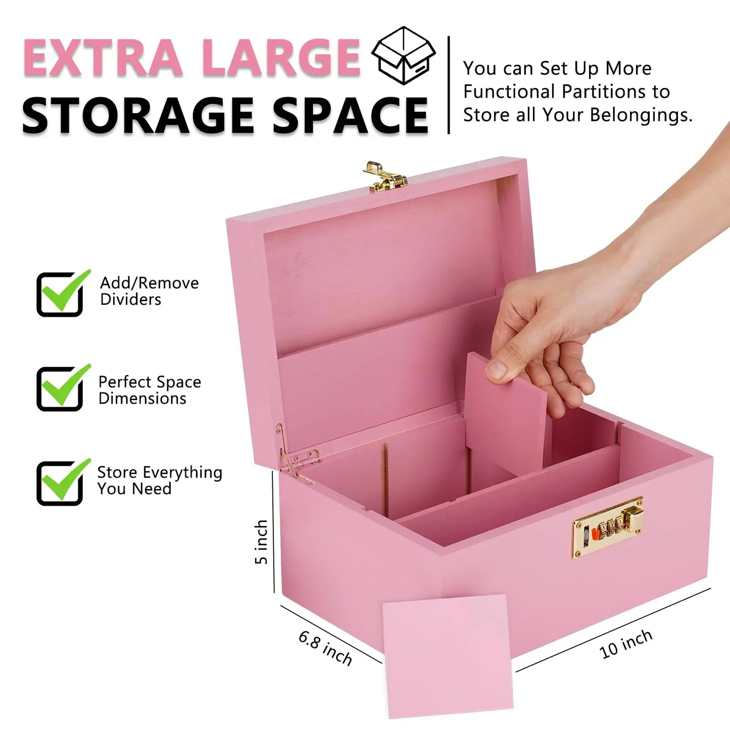 Large Bamboo Box with Combination Lock Decorative box for Home Great Gift Choice Stash Storage Lockbox Resealable Bags