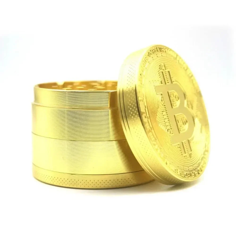 Metal Bitcoin Herb Grinder Gold 4-layer Manual Spice Mortar Pepper Mill Raw Grass Tobacco Grinder Smoking Cigarette Tool