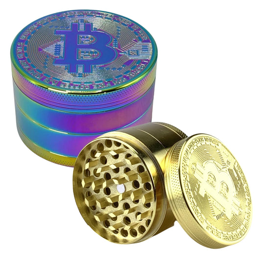 Metal Bitcoin Herb Grinder Gold 4-layer Manual Spice Mortar Pepper Mill Raw Grass Tobacco Grinder Smoking Cigarette Tool