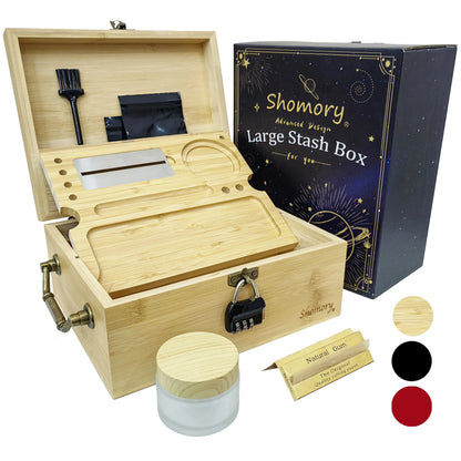 Large Tobacco Storage Box with Lock and Brush, Decorative Stash Box with Accessories