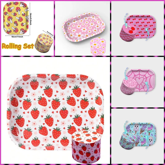 Girly Rolling Tray and Herb Grinder Kit Gilr Gift Two Pieces in One