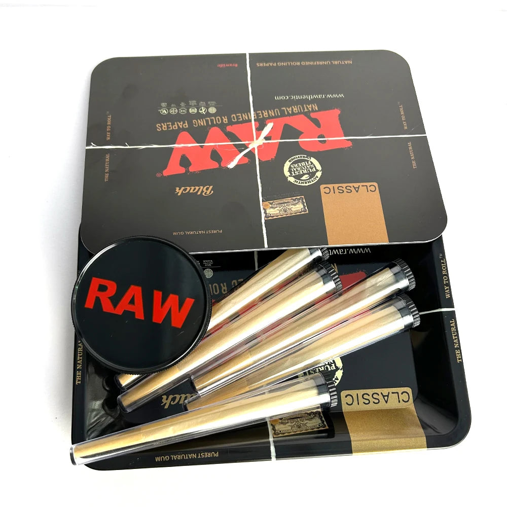 13pcs Smoking Set Herb Tobacco Grinder Metal Rolling Tray With Magnetic Lid Plastic Roller Maker Cone Storage Tube