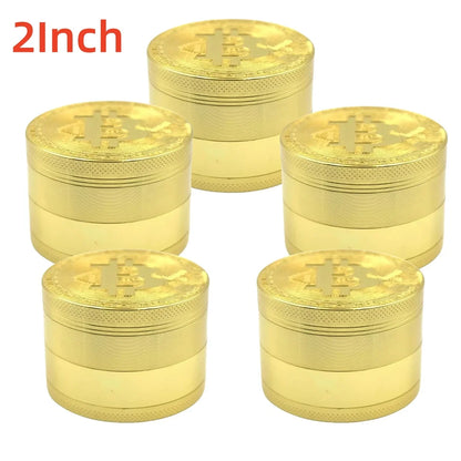 Metal Bitcoin Herb Grinder Gold 4-layer Manual Spice Mortar Pepper Mill Raw Grass Tobacco Grinder Smoking Cigarette Tool