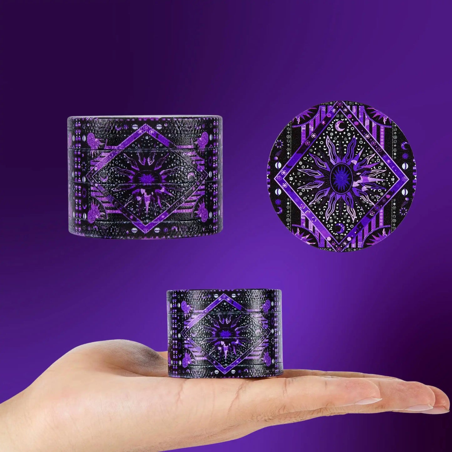 Psychedelic Sun Moon Herb Grinder | 4-Layer Zinc Crusher 4-Layer Grinder with Pollen Catcher