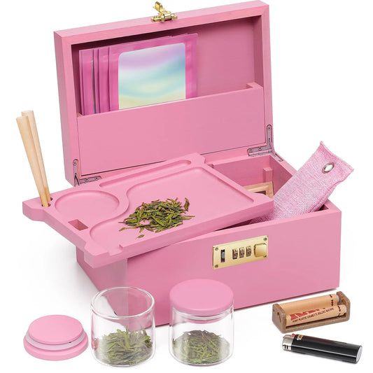 Large Bamboo Box with Combination Lock Decorative box for Home Great Gift Choice Stash Storage Lockbox Resealable Bags