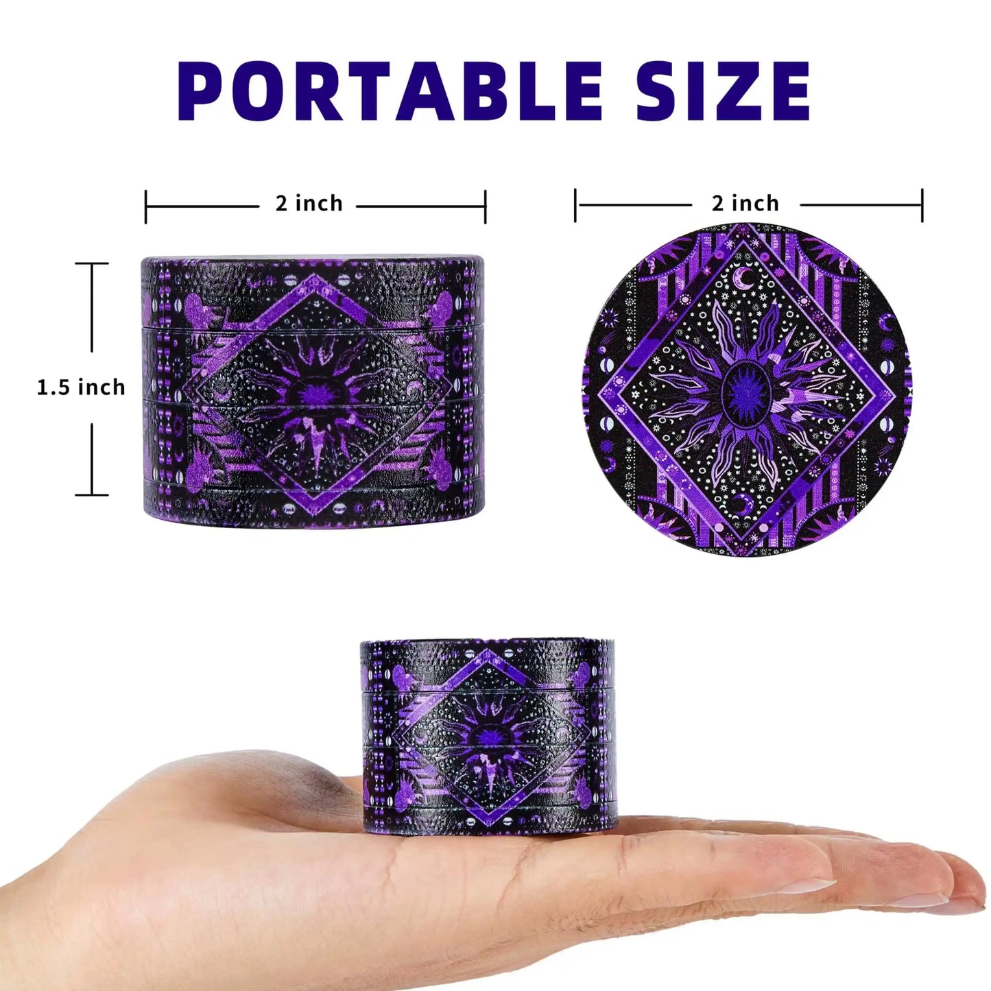 Psychedelic Sun Moon Herb Grinder | 4-Layer Zinc Crusher 4-Layer Grinder with Pollen Catcher