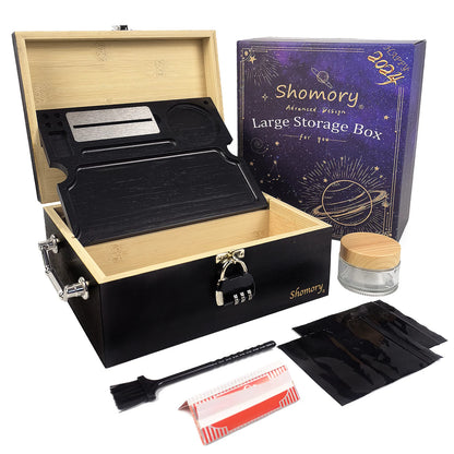 Large Tobacco Storage Box with Lock and Brush, Decorative Stash Box with Accessories