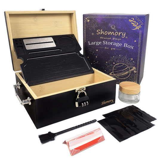 Large Tobacco Storage Box with Lock and Brush, Decorative Stash Box with Accessories