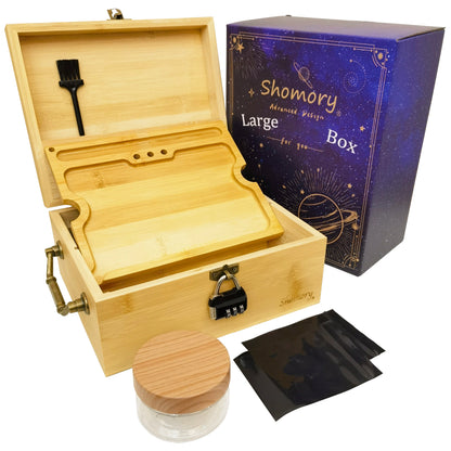 Large Tobacco Storage Box with Lock and Brush, Decorative Stash Box with Accessories