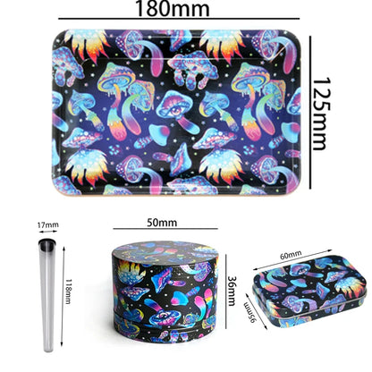 13pcs Smoking Set Herb Tobacco Grinder Metal Rolling Tray With Magnetic Lid Plastic Roller Maker Cone Storage Tube