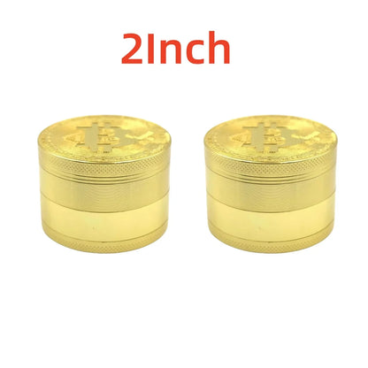 Metal Bitcoin Herb Grinder Gold 4-layer Manual Spice Mortar Pepper Mill Raw Grass Tobacco Grinder Smoking Cigarette Tool