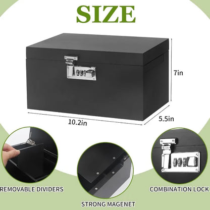 Large Black Bamboo Box with Combination Lock,Smell Proof Box with Detachable Compartment, Wooden Decorative Storage Box with Alr