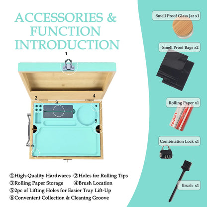 Large Tobacco Storage Box with Lock and Brush, Decorative Stash Box with Accessories