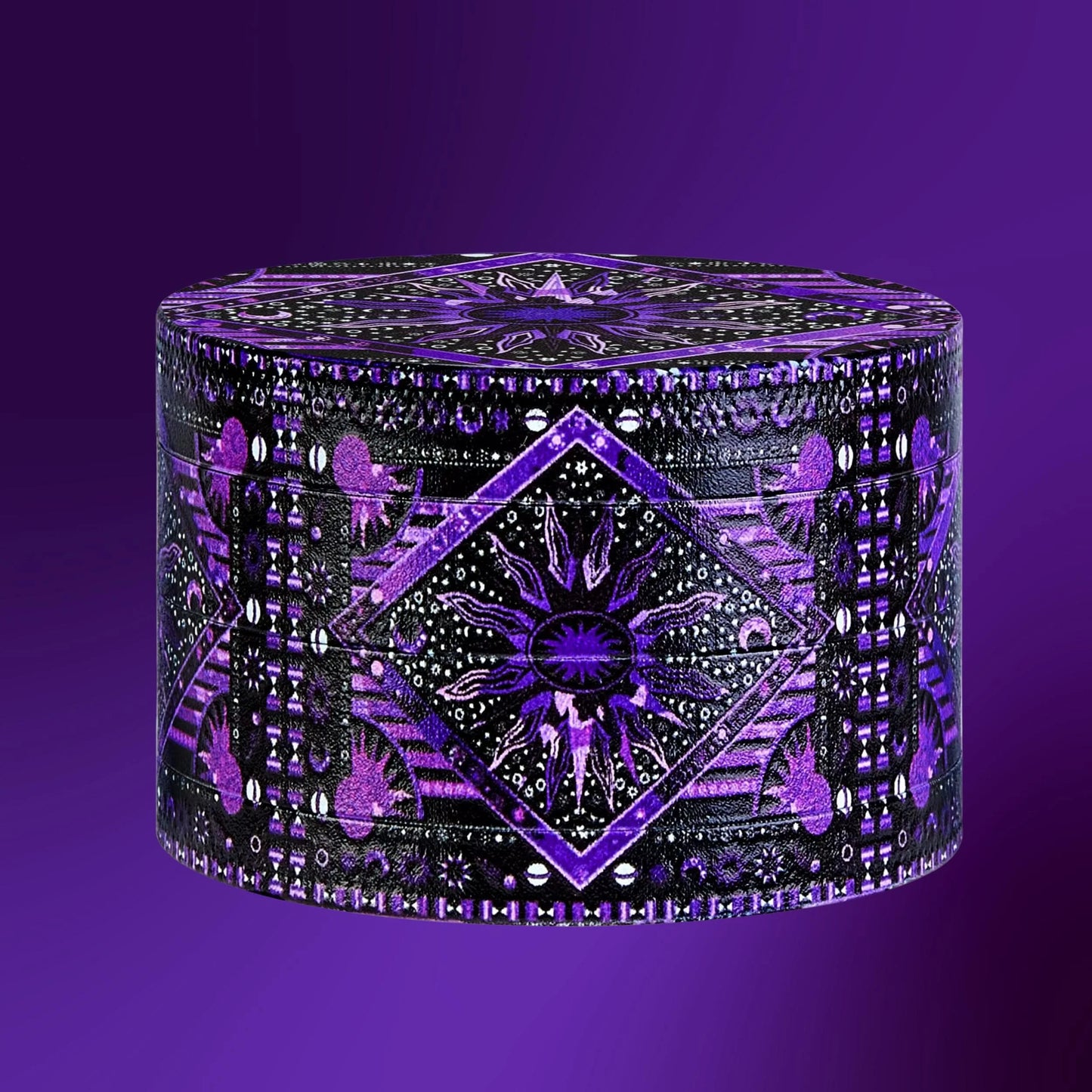 Psychedelic Sun Moon Herb Grinder | 4-Layer Zinc Crusher 4-Layer Grinder with Pollen Catcher