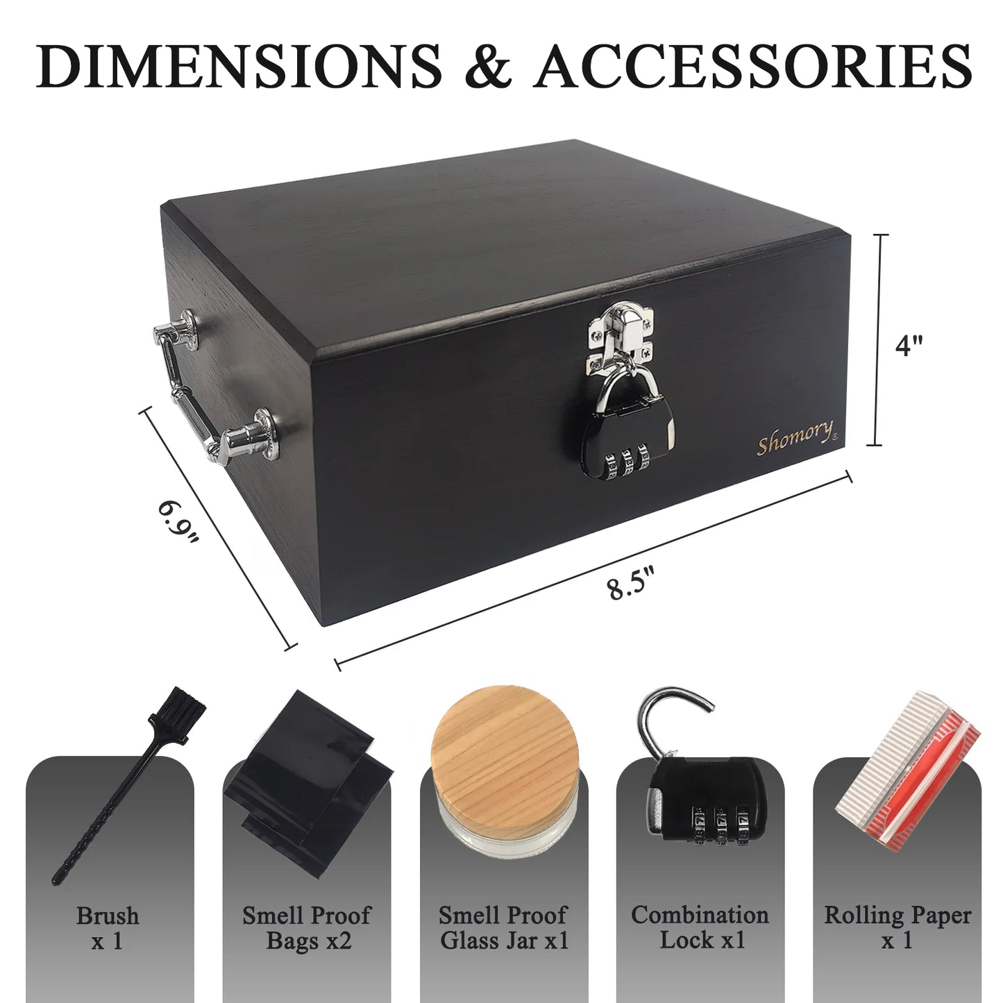 Large Tobacco Storage Box with Lock and Brush, Decorative Stash Box with Accessories