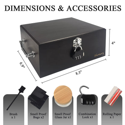 Large Tobacco Storage Box with Lock and Brush, Decorative Stash Box with Accessories