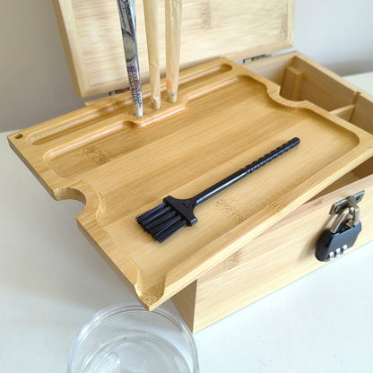 Large Tobacco Storage Box with Lock and Brush, Decorative Stash Box with Accessories